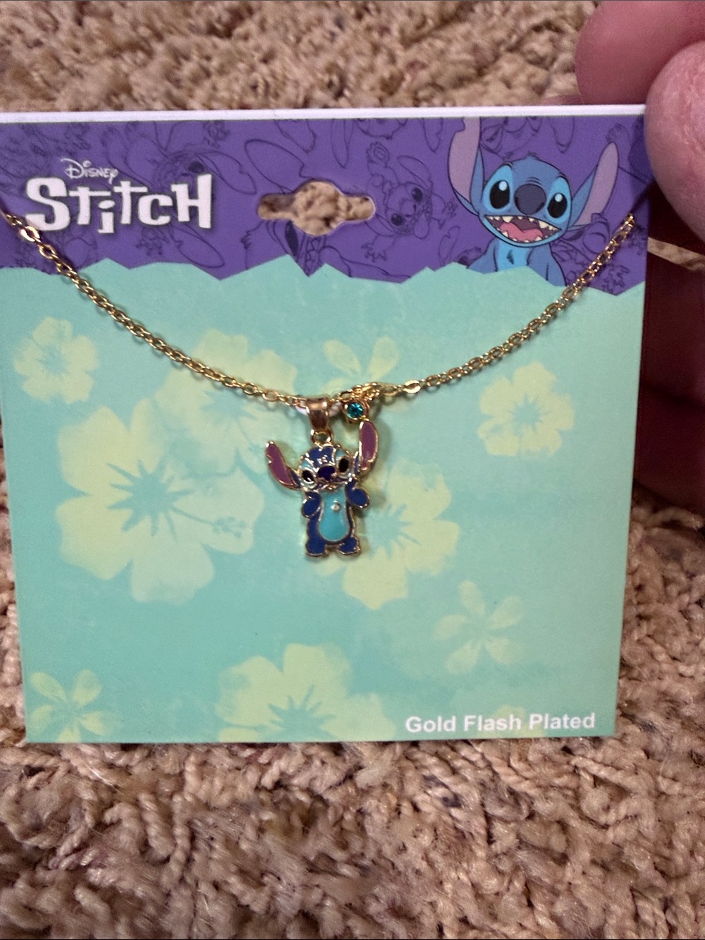Disney Gold-Plated Stitch Pendant Necklace - Blue & Purple Accents